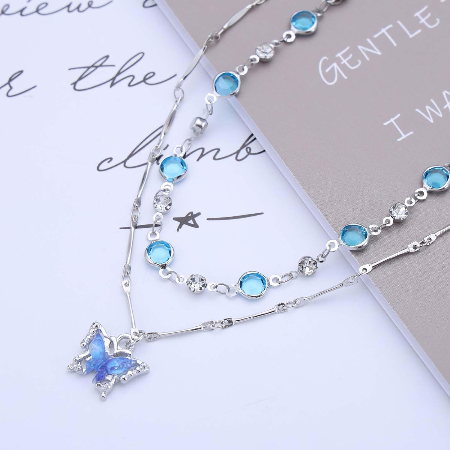 Collier Papillon bleu