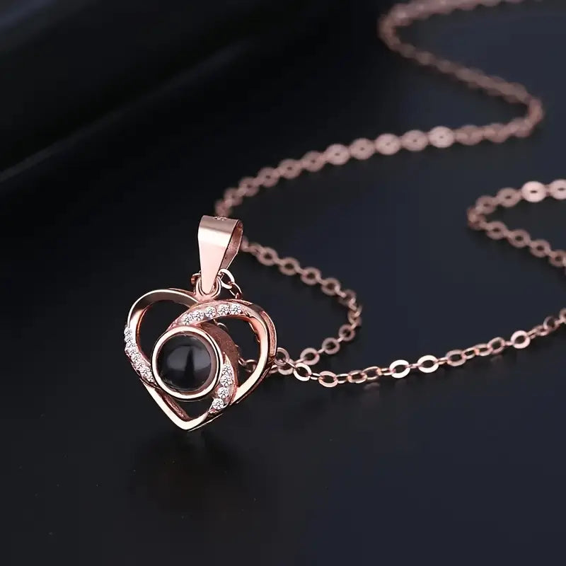 Collier "Je t'aime" 100 langues - Rose éternelle