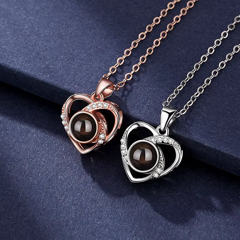 Collier "Je t'aime" 100 langues - Rose éternelle